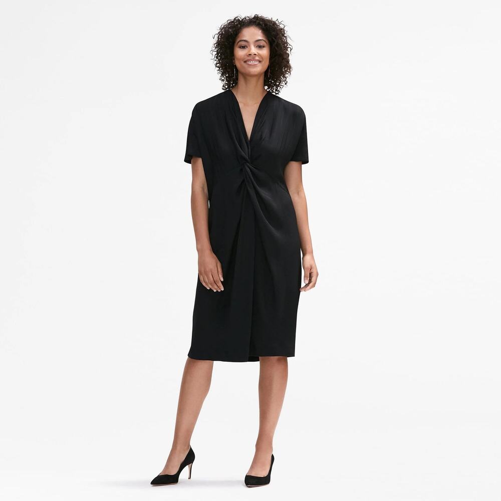 M.M LaFleur Tina Front Twist Black Stripe Short Sleeve Dress Size L - Picture 2 of 8